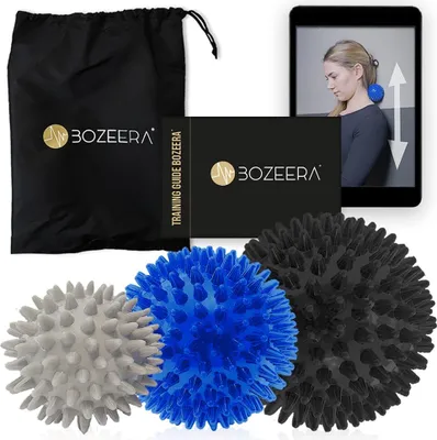Zdjęcie produktu dla zestaw piłek do masażu [IGELBÄLLE SET OF 3] - Zestaw piłek z kolcami - Piłka z kolcami do masażu pleców, nóg, stóp - Piłka jeżowa twarda i 2x średnia