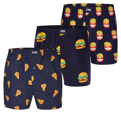 Produktbild von Happy Shorts Herren Boxer Motiv Mix 3-Pack fastfood - Größe L