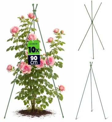 Image de KADAX Obélisque pour plantes grimpantes, 90 cm, lot de 10, tuteur en métal pour rosiers avec revêtement en plastique résistant aux intempéries, treillis pour rosiers grimpants, clématites et plants de tomates
