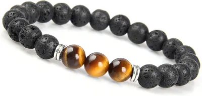 Produktbild von Chakra Perlenarmband, Lava Stein, Einheitsgröße, Schwarze Perlen, für Männer