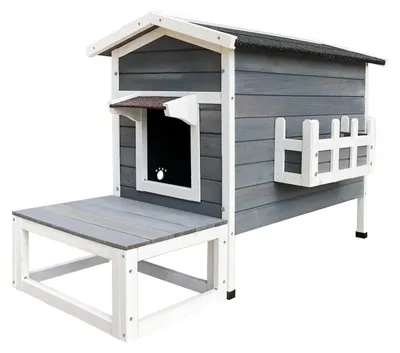 Produktbild von Wetterfestes Katzenhaus aus Holz mit Terrasse und Fluchttür