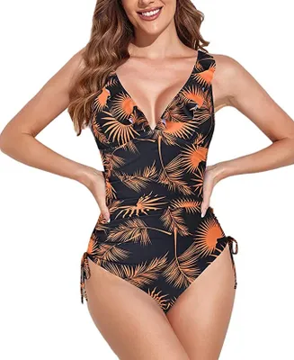 Produktbild von Damen Badeanzug Push Up V-Ausschnitt Einteilige Bademode Swimsuit