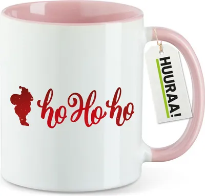 Produktbild von Huuraa Kaffeetasse Santa Claus Ho Ho Ho 330ml Rosa Keramik Kaffeebecher Geschenkidee