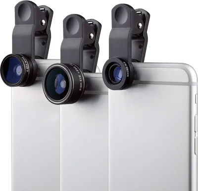 Produktbild von Handy Objektiv Set 198° Fisheye 0,63x Weitwinkel 15x Makro Smartphone