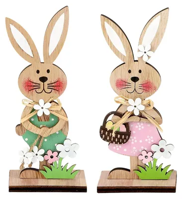 Holz-Osterhase-Ständer, 2 Stück, Osterdekoration