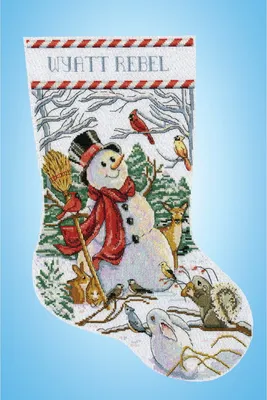 Produktbild von Design Works Kreuzstich Stickpackung "Weihnachtsstrumpf Waldschneemann", Zählmuster, 43x30cm
