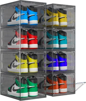 8 stapelbare Schuhboxen, Kunststoff, grau, bis EU 47