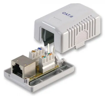 Cat6 RJ45 Aufputz-Steckdose, 1 Port, abgeschirmt, Weiß