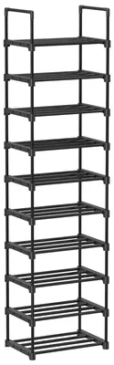 Produktbild von Schuhregal - Schuhregal 10 Ebenen - Schmal - Offen - Metall - Platzsparend - Schwarz