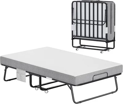 Imagen del producto de Cama plegable con colchón, estructura de metal, 190 x 96,5 cm