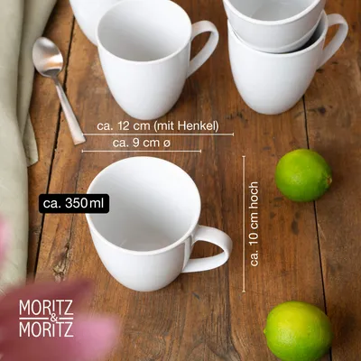 Produktbild von Moritz & Moritz BASIC 6-tlg Kaffeetassen Set Weiß 350ml