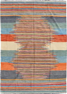 Image de Tapis kilim en laine fait main avec motif oriental