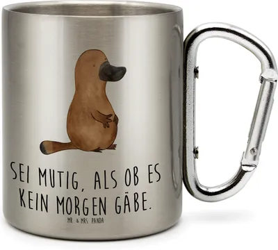 Produktbild von Mr. & Mrs. Panda Thermobecher Schnabeltier Mut - Transparent - Geschenk, Teetasse, Arbeit, Isolierbecher Edelstahl, Weltreise, Reisebecher, Motivation, Neuanfang, Meer