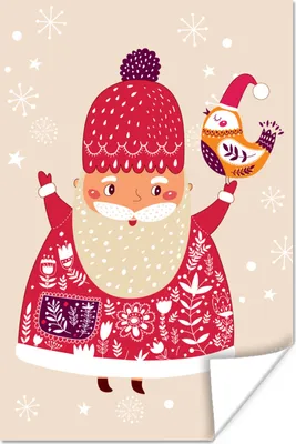 Produktbild von MuchoWow® Poster Weihnachten - Vogel - Schnee - Weihnachtsmann - Winter 60x90 cm - Wanddekoration