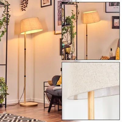 Produktbild von Schiavonea Stehlampe mit Holzfuß und Schirm aus Stoff