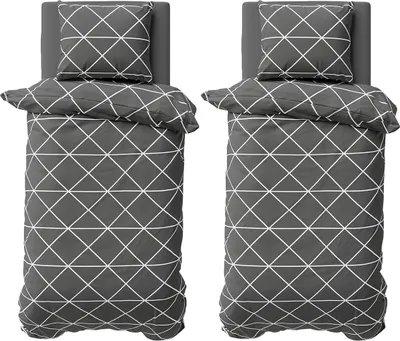 Produktbild von 4 teilige Bettwäsche 135x200 cm Baumwolle Renforce Bettbezug Garnitur Set Triangle Dreieck Anthrazit