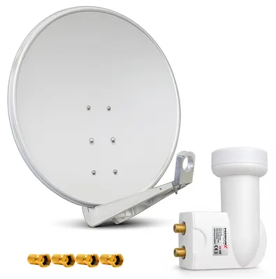 Produktbild von PremiumX DELUXE100 Satellitenantenne 100 cm Alu Hellgrau Twin LNB Weiß 4x F-Stecker