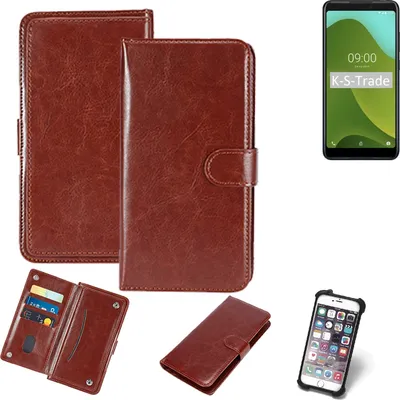 Produktbild von K-S-Trade 360° Hülle kompatibel mit Wiko Jerry 4 braun Kunstleder Case BookCase WalletCase Kunstlederederhülle Handyhülle, Rundumschutz Bumper