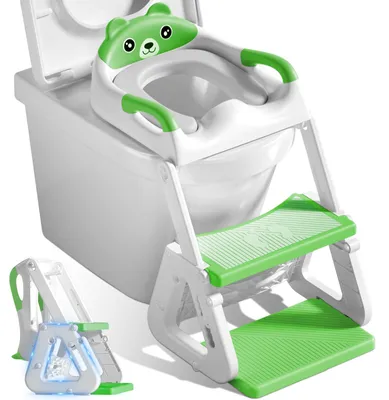 Immagine prodotto di Copriwaterino per bambini con scaletta, seduta imbottita, pieghevole, antiscivolo, ideale per l'educazione all'igiene