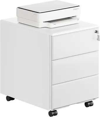 Produktbild von Rollcontainer Metall, Mobiler Aktenschrank Büroschrank mit 3 Schubladen Bürocontainer, abschließbares und verstellbares Hängeregister, vormontiert, Büro, Home Office Weiß SK024ws