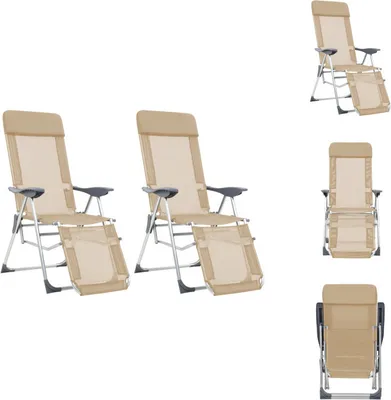 Produktbild von vidaXL Klappbare Liegestühle mit Fußteil 2 Stk. Creme Textilene -  Gartenstühle