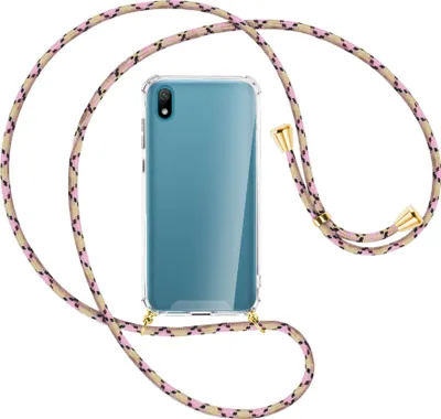 Produktbild von Handykette Backcover-Schutzhülle mit Band (Metall goldfarben) für Huawei Y5 2019 - rosa Karo