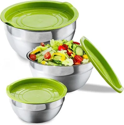 Produktbild von Famanu Salatschalen Set aus Edelstahl mit Deckel - Luftdicht - Platzsparend