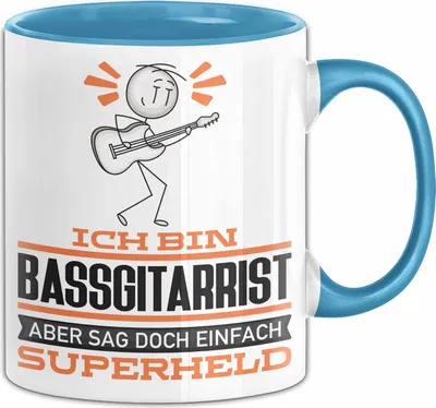 Produktbild von Bassgitarrist Geschenk Tasse Ich Bin Bassgitarrist Aber Sag Doch Einfach Superheld Lustige Geschenkdiee für Bassgitarrist Kaffee-Becher (Blau)