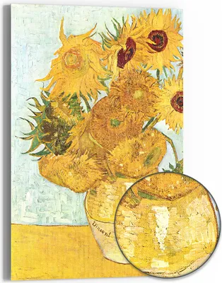 Produktbild von DEQOART Hybrid Leinwand Bild 60x90 cm 'Sonnige Blüten' Wandbild Glas flach modern