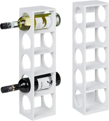 Image de Porte-bouteilles à vin pour 5 bouteilles - Lot de 2 - Support à vin en bambou - 53 x 14 x 12 cm - Récipient pour bouteilles de vin - Cuisine - Blanc