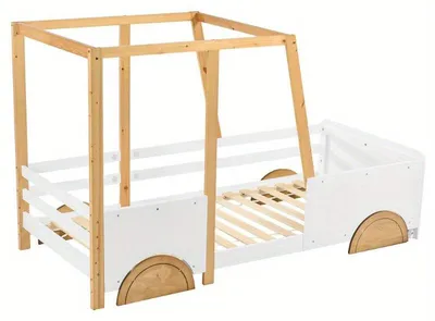 Imagen del producto de Cama infantil con ruedas de MDF, 90x200 cm - Estructura de pino en blanco