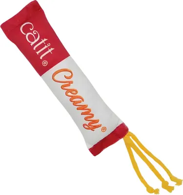 Produktbild von Catit Creamy Plüsch Katzenspielzeug mit Katzenminze, Knisterpapier und Seilen, 23x3x26 cm