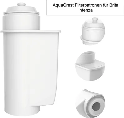 A collage of images showing a water filter cartridge and close-up views of its components.