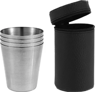 Obrázek produktu pro Outdoor Metal Cup Stapelbare tragbare Stahl -Stahl -Trinkgläser mit Hülle für Camping -Wanderreisen