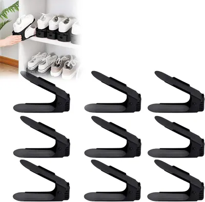 Produktbild von Platzsparender Schuhstapler und Schuhorganizer, verstellbarer Schuhhalter zur Schuhaufbewahrung, 10 Stück, höhenverstellbar, Schuhregal in Schwarz