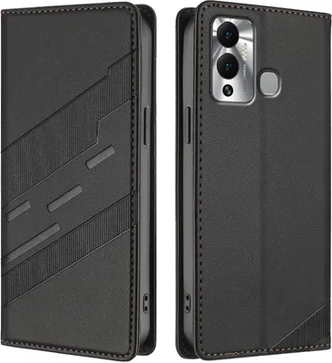 Produktbild von Hülle für Infinix Hot 12 Play, Kunstleder Brieftaschen Handyhülle mit Kartenfach und Standfunktion Schwarz