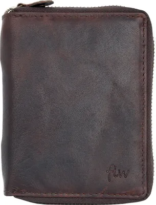 Image de FLW Hommes Marron Foncé Portefeuille à fermeture éclair sans compartiment pour la monnaie en cuir naturel solide