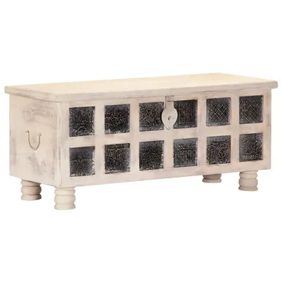 Image de Coffre de rangement Blanc 110 x 40 x 45 cm Acacia massif