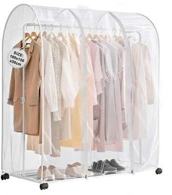 Obrázek produktu pro Průhledný ochranný obal na oděvy pro věšáky 180 × 150 × 50 cm Velký ochranný obal na oděvy s 2 zipy z průhledného plastu