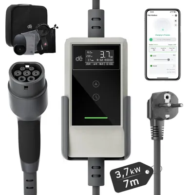 Produktbild von Elektroauto-Ladegerät - Typ-2-EV-Ladegerät - 7 m Kabel - 3,7 kW - 6–16 A - WLAN-App - Weiß - Schuko-Stecker