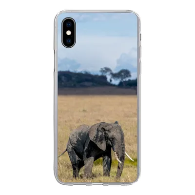 Produktbild von MuchoWow® Handyhülle Schutzhülle Hülle für iPhone Xs Elefant - Gras - Tiere - Natur Silikon Softcase Handy Hülle - Handytasche