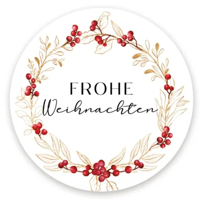 Produktbild von 200 Frohe Weihnachten Weihnachtsaufkleber auf Rolle 4 cm weiß rot gold