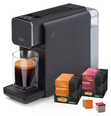 Produktbild von Tchibo Qbo ONE Kapselmaschine, Soft Black, inkl. 16 Kapseln Premium Kapselmaschine für Espresso, Caffè Crema und Caffè Grande, PressBrew Technologie, kompaktes Design