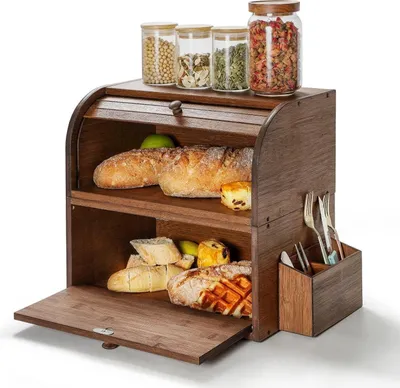 Produktbild von Brotkasten Bambus Vintage Style 38x25x36cm Stapelbar Doppellagig Braun