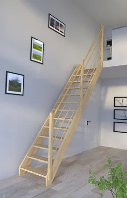 Produktbild von Holztreppe Korfu gerade-Holz-Holz Design Geländer-rechts-ohne Setzstufen