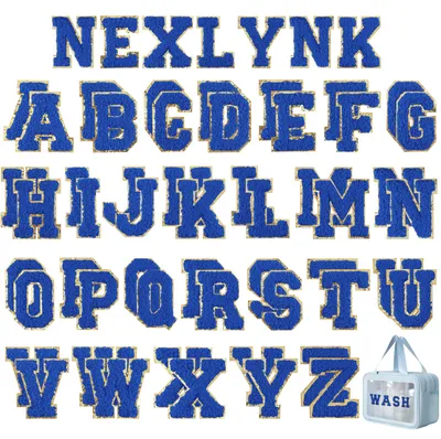 52 Chenille-Buchstaben-Patches A-Z, dunkelblau, aufbügelbar
