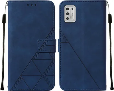 Produktbild von Moto G Stylus 2021 Hülle, Schlank Prägung Flip Leder Kartenfächer Schutzhülle mit Ständer für Motorola Moto G Stylus 2021 Blau