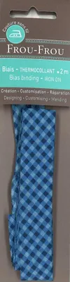 Productafbeelding van Strijkbare ruitprintband in blauw, 20x2 meter