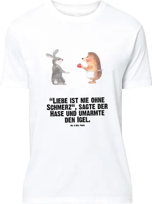 Produktbild von Mr. & Mrs. Panda Größe XL T-Shirt Hase Igel - Weiß - Geschenk, Shirt, Lustige Sprüche, Trennungsschmerz, Liebe Spruch, Tshirt, mit, Herzschmerz, Trösten