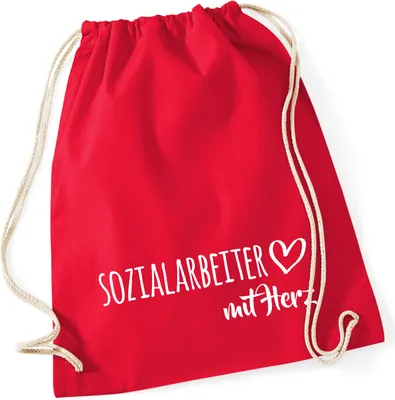 Produktbild von Huuraa Turnbeutel Sozialarbeiter mit Herz 12 Liter Classic Red Baumwolle Rucksack Geschenkidee